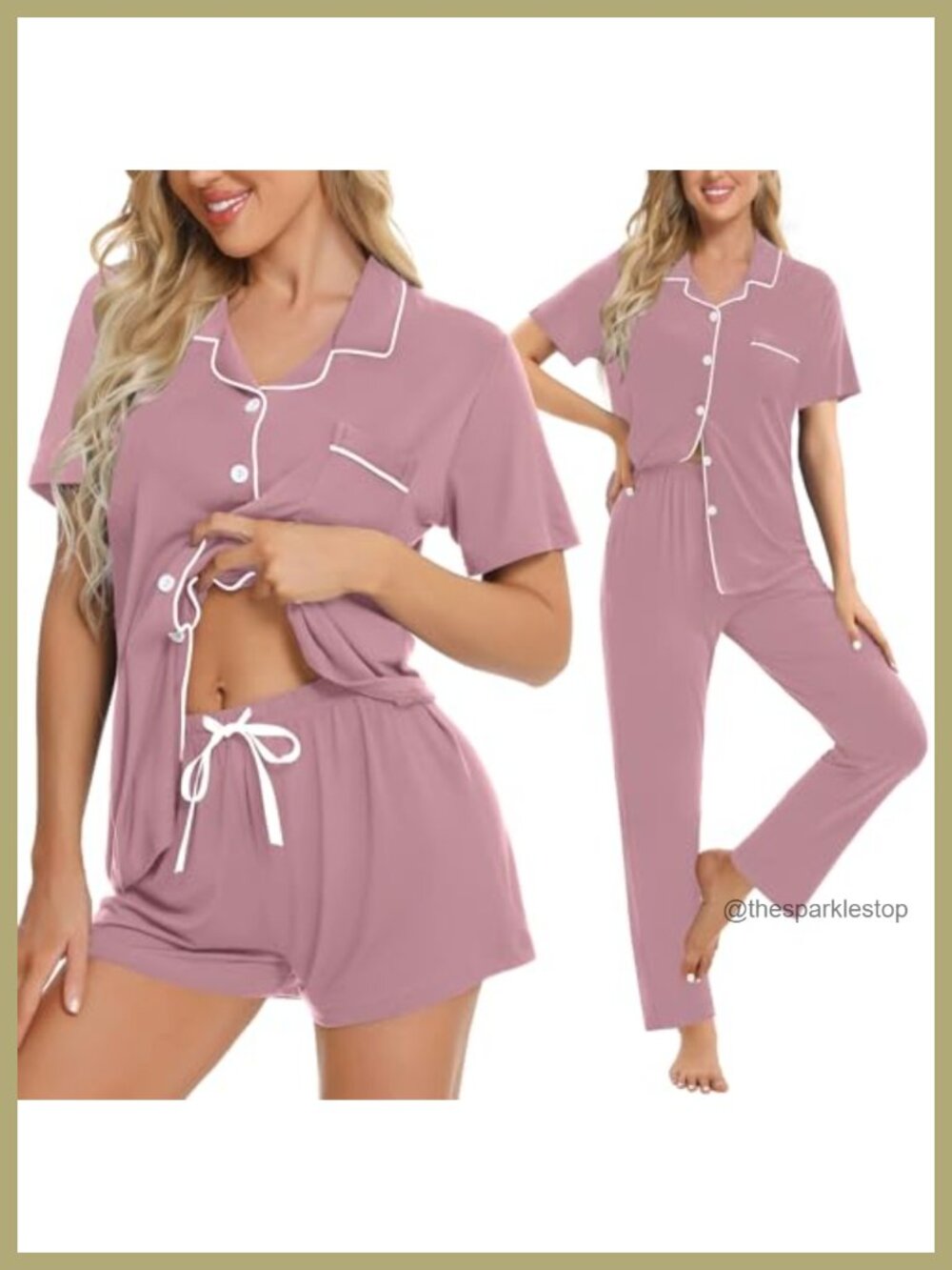 Women's 3-Piece Button Down Pajama Set Short Sleeve Sleepwear Lounge Set
